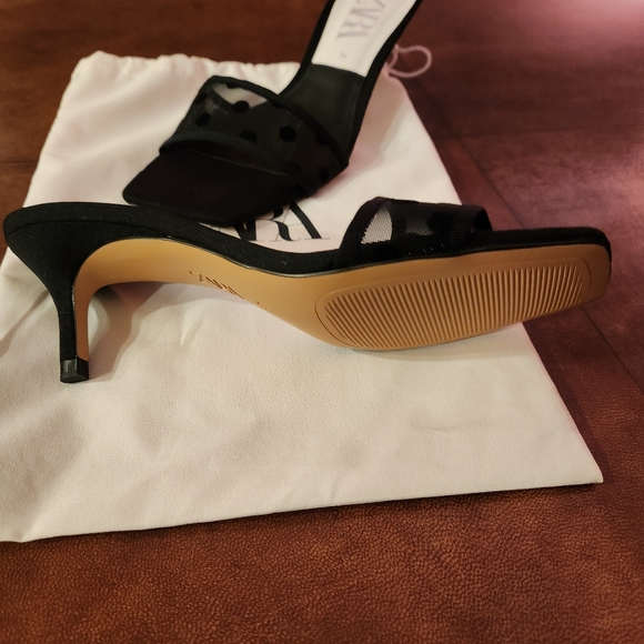 ZARA Black Mesh Heeled Party Sandals Slides 37 NEW 6.5 - Picture 14 of 14